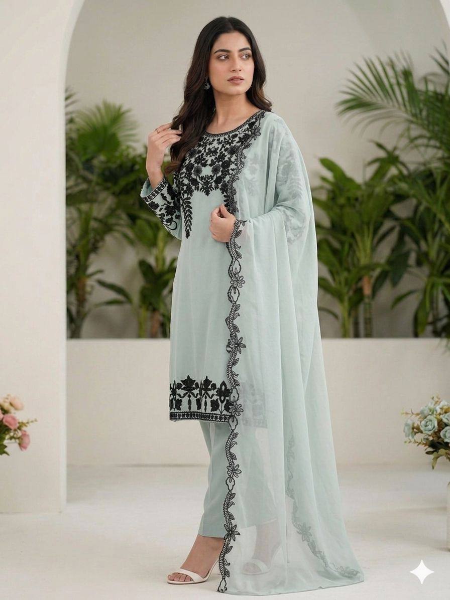 women’s eid special fox georgette suit set with embroidered dupatta | festive ethnic wear set