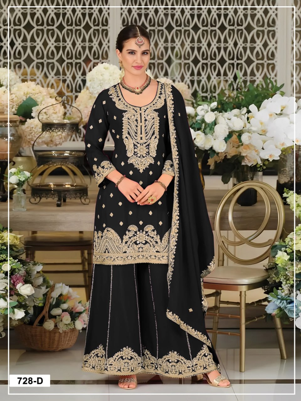 women’s semi-stitched blooming airjet chinon suit material with cording, sequence & zarkhan work | designer dress material