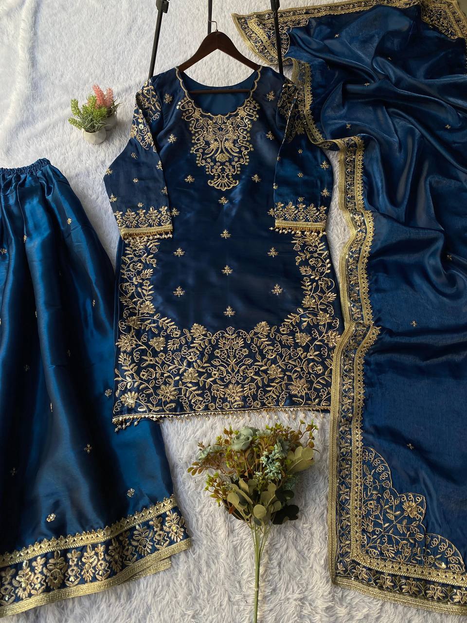eid 🌙 exclusive and trendy for wedding season our sequence embroidery worked top, plazzo and dupatta in gmy silk