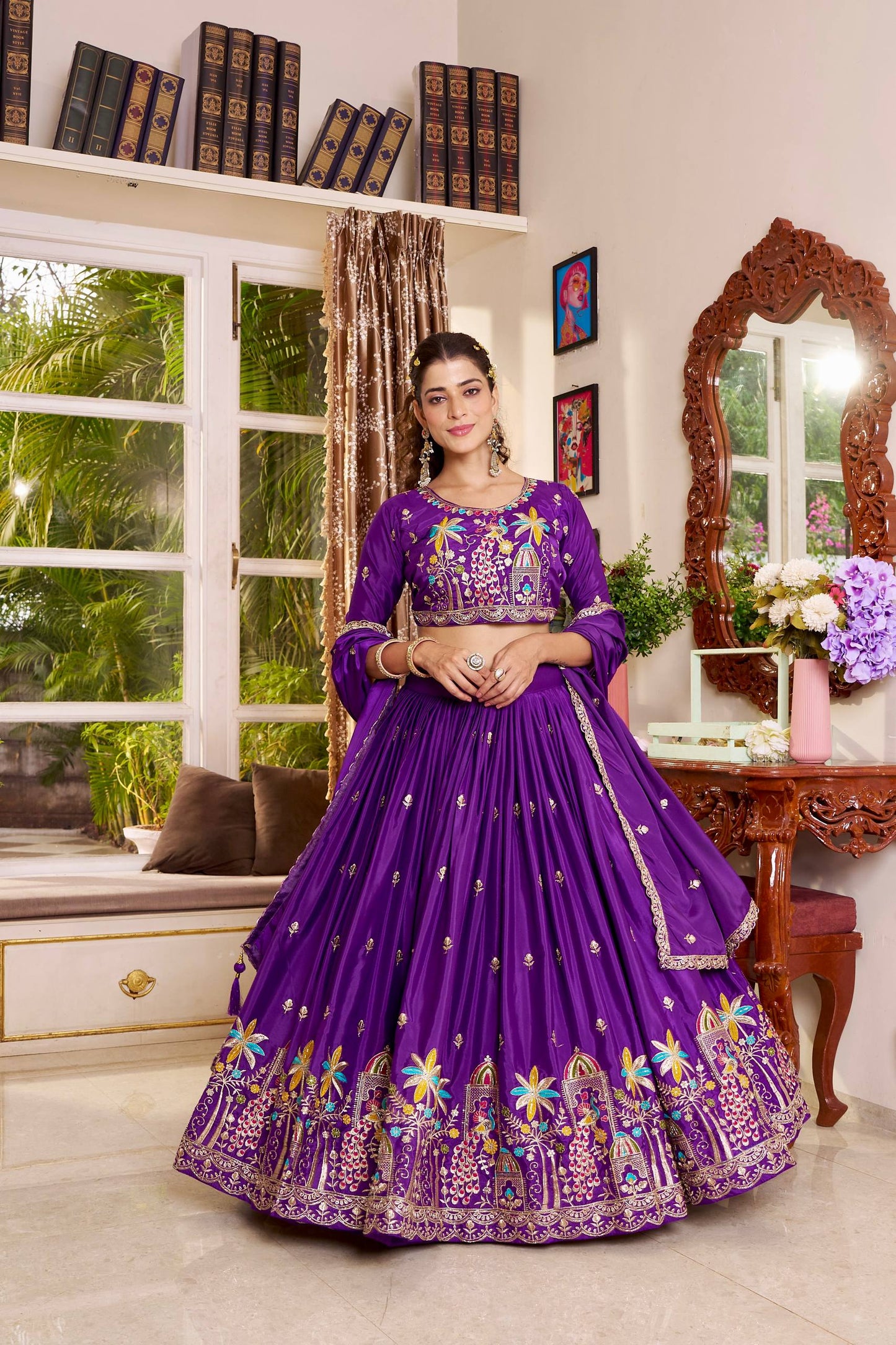 women’s wedding pure crepe silk lehenga choli set with heavy embroidery & sequence work | designer bridal lehenga with dupatta