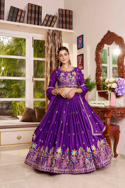 Women’s Wedding Pure Crepe Silk Lehenga Choli Set with Heavy Embroidery & Sequence Work | Designer Bridal Lehenga with Dupatta