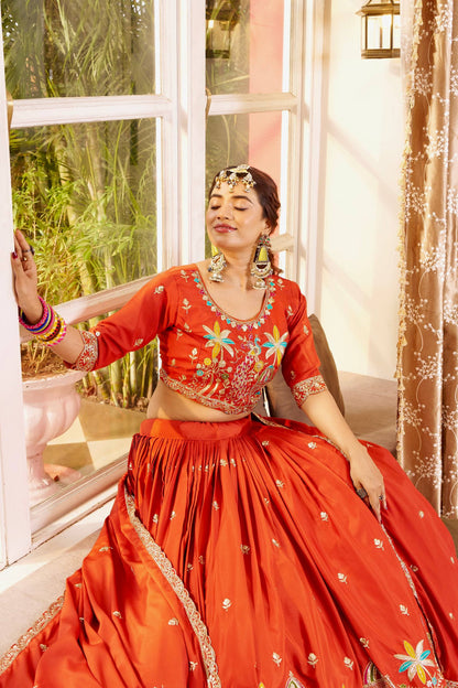 Women’s Wedding Pure Crepe Silk Lehenga Choli Set with Heavy Embroidery & Sequence Work | Designer Bridal Lehenga with Dupatta