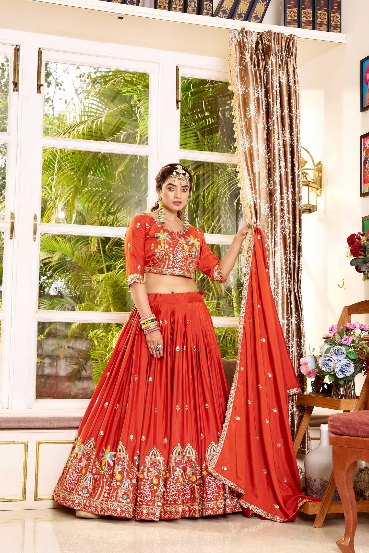 women’s wedding pure crepe silk lehenga choli set with heavy embroidery & sequence work | designer bridal lehenga with dupatta