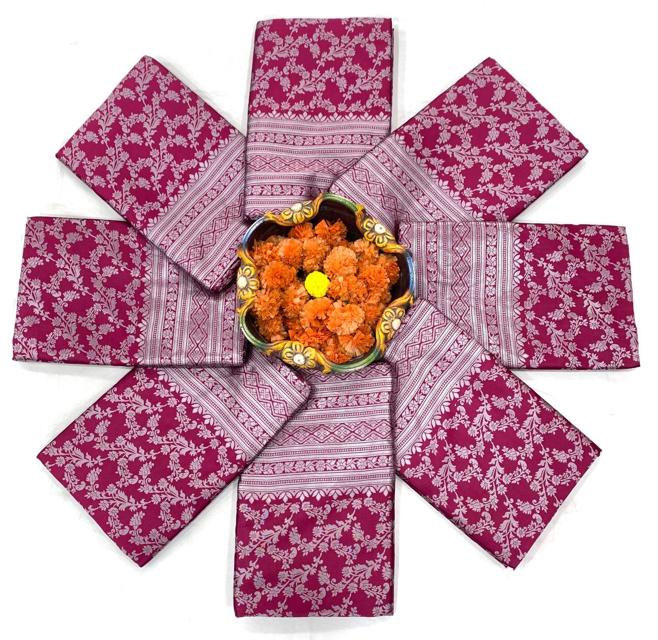 women’s soft lichi silk floral jacquard saree with rich pallu | traditional festive saree with matching blouse piece
