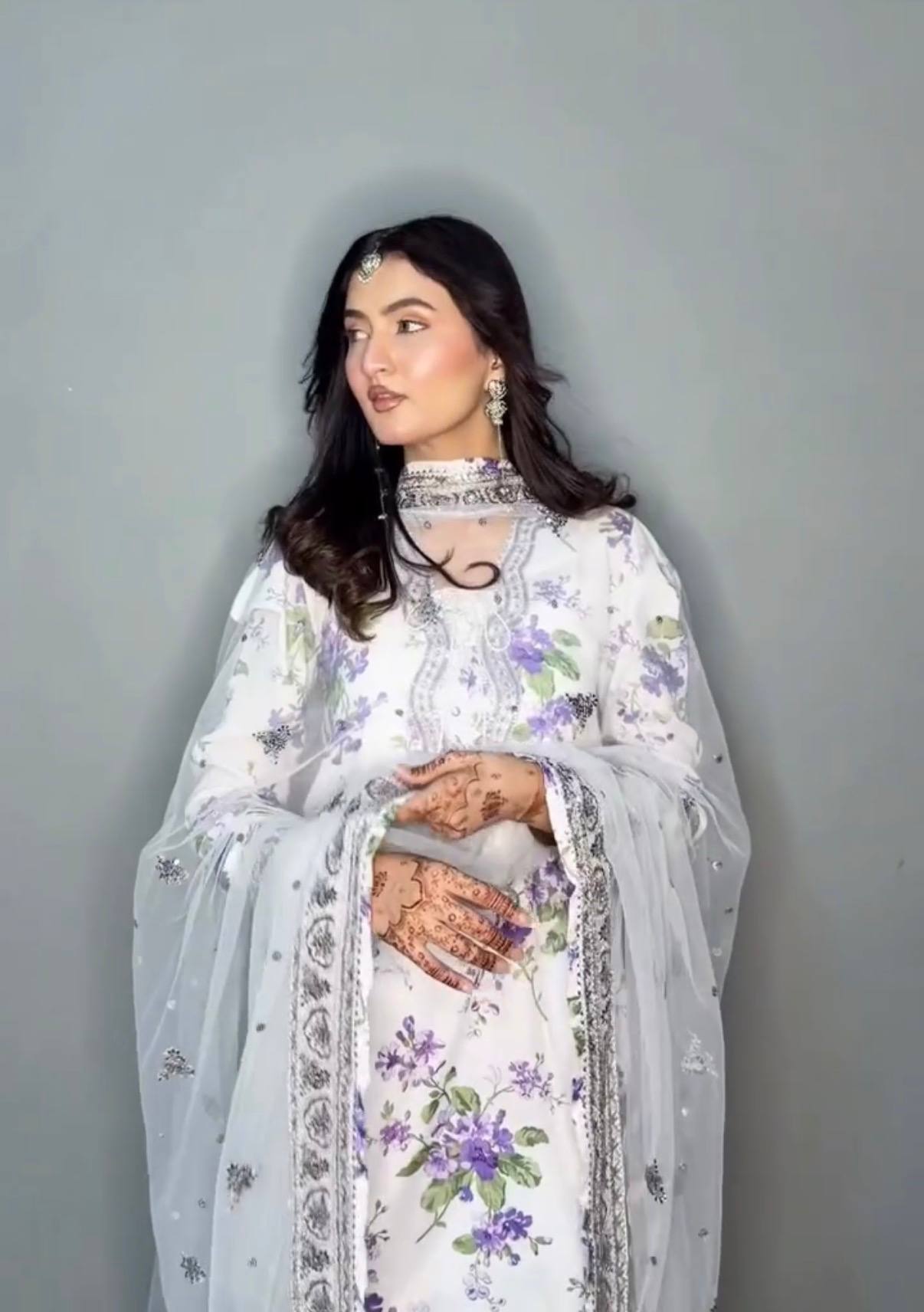 women’s printed faux georgette kurti palazzo set with embroidered neck work & dupatta | 3 piece ethnic suit set