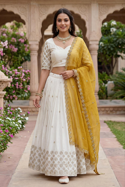 Women’s Festival Chinon Lehenga Choli Set with Embroidered Dupatta | Sequence Work Designer Lehenga for Wedding & Festive Wear