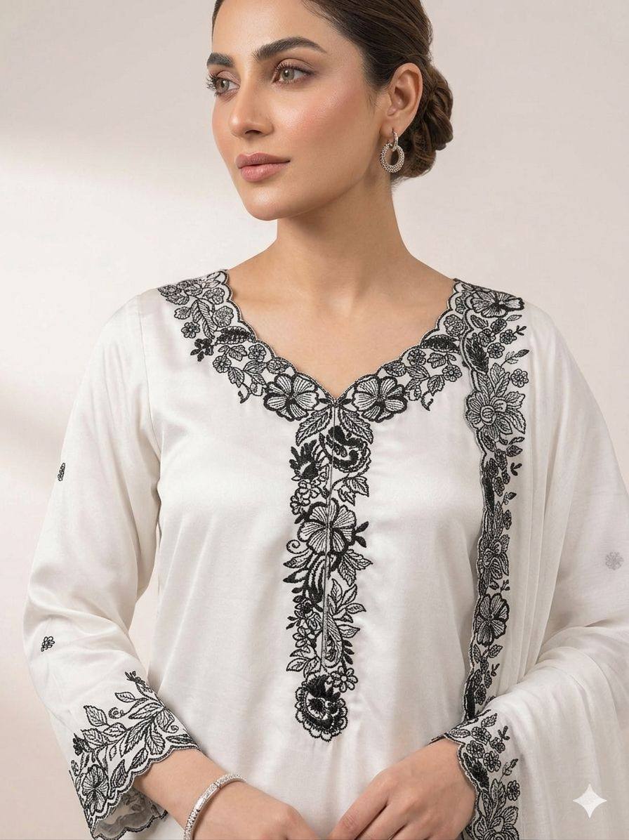 women’s eid special embroidered suit set with palazzo & organza dupatta | festive ethnic wear set