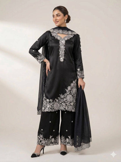 Women’s Eid Special Embroidered Suit Set with Palazzo & Organza Dupatta | Festive Ethnic Wear Set