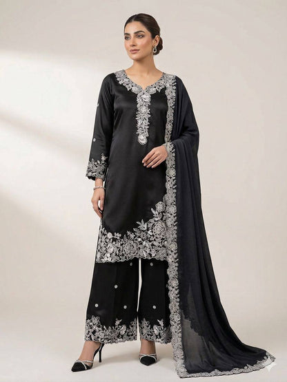 Women’s Eid Special Embroidered Suit Set with Palazzo & Organza Dupatta | Festive Ethnic Wear Set