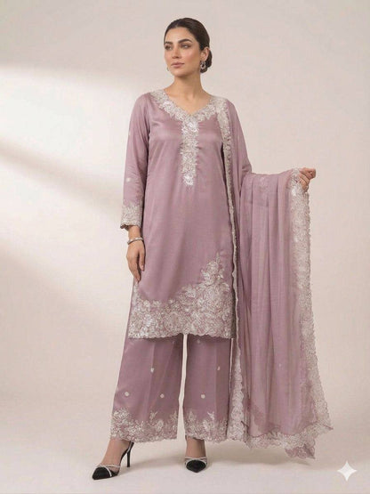 Women’s Eid Special Embroidered Suit Set with Palazzo & Organza Dupatta | Festive Ethnic Wear Set
