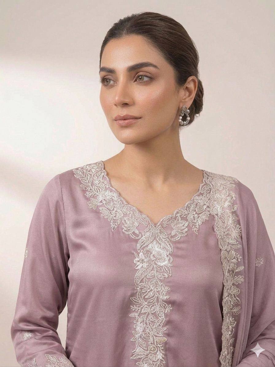 women’s eid special embroidered suit set with palazzo & organza dupatta | festive ethnic wear set