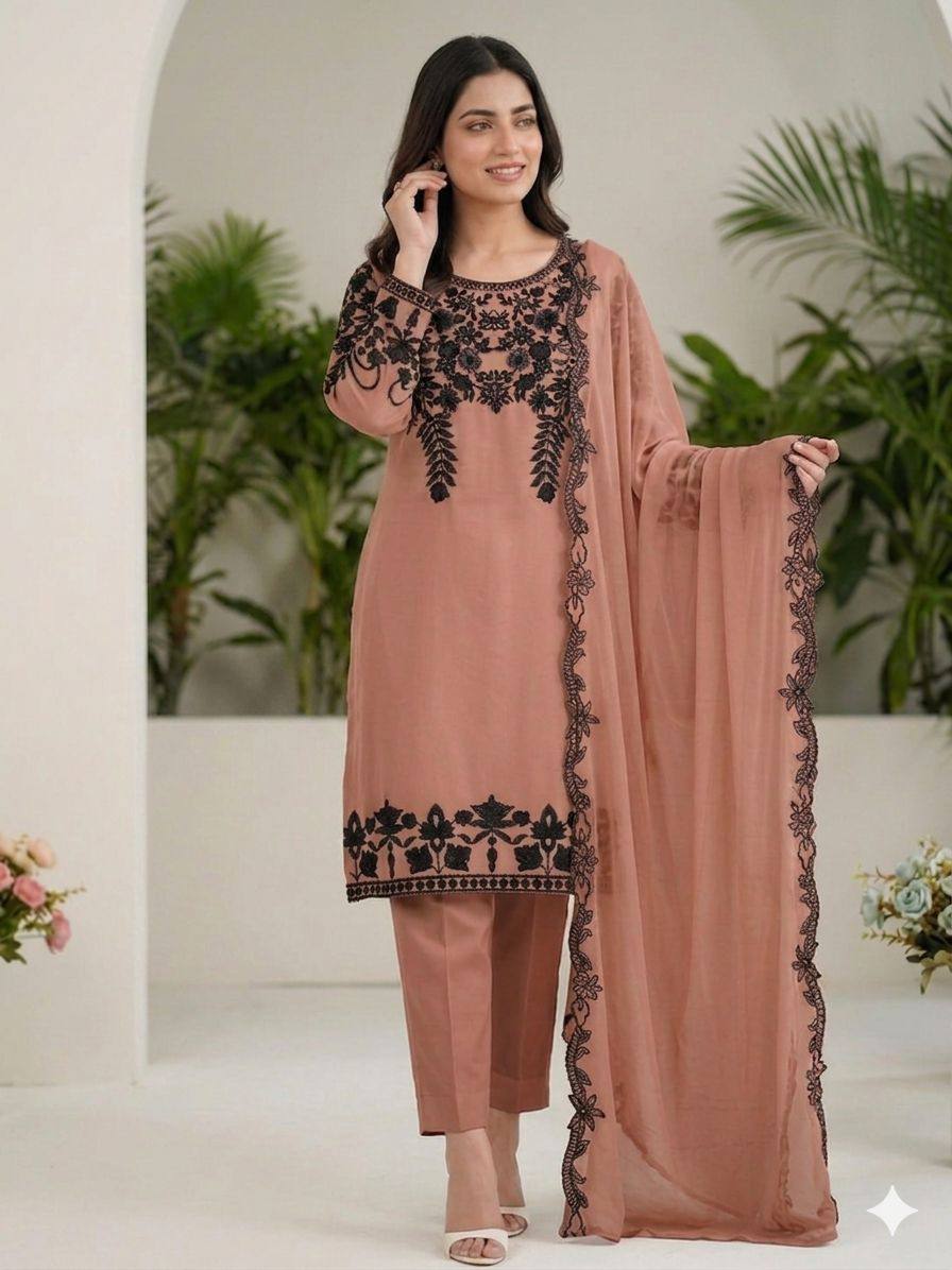 women’s eid special fox georgette suit set with embroidered dupatta | festive ethnic wear set