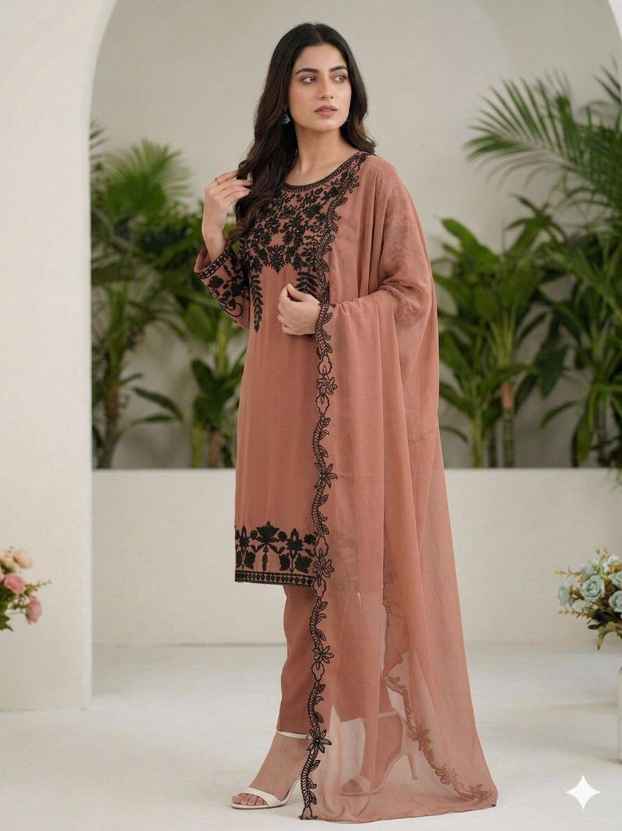 women’s eid special fox georgette suit set with embroidered dupatta | festive ethnic wear set