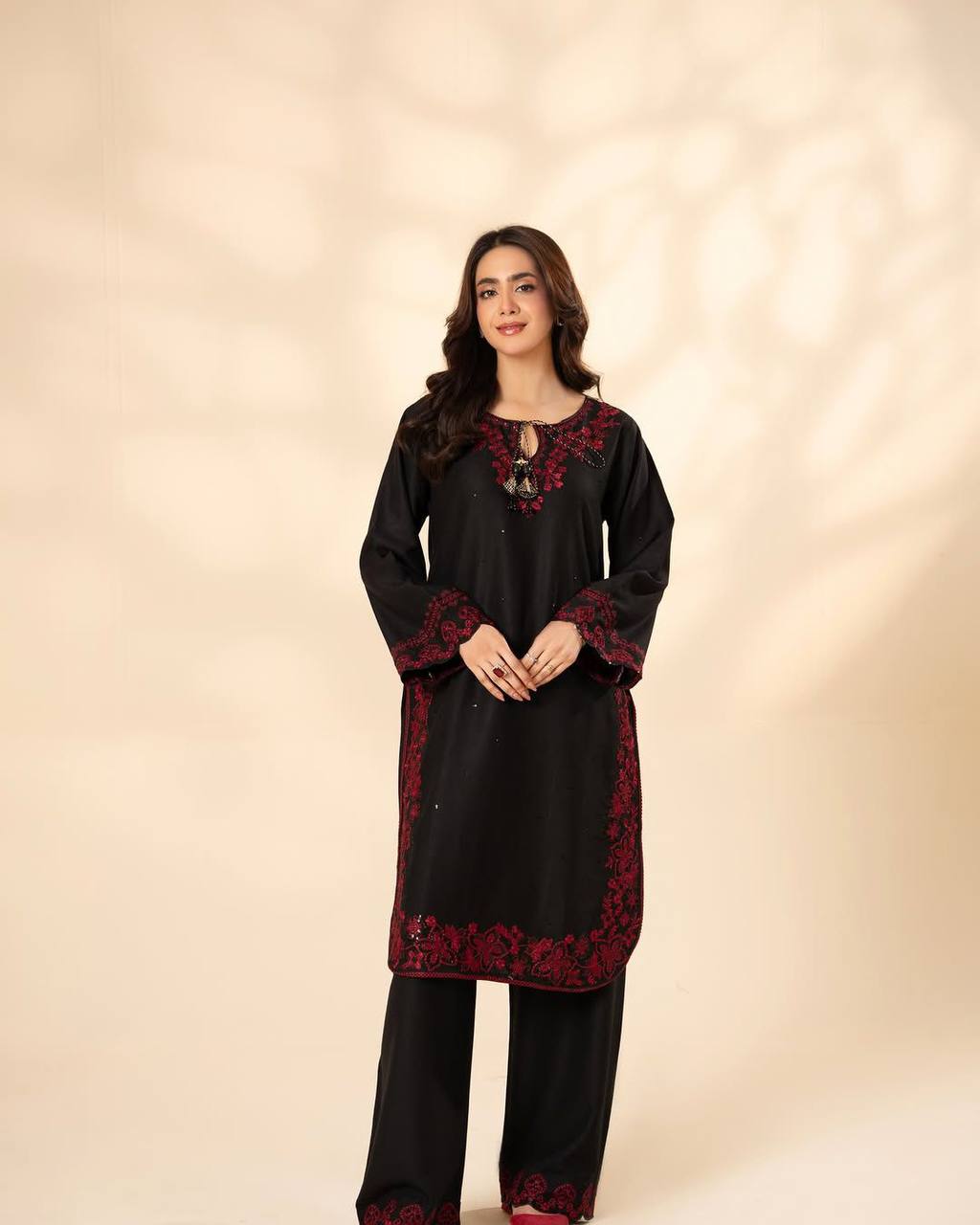 women’s eid special embroidered co-ord set with palazzo | french crepe sequence work ethnic outfit
