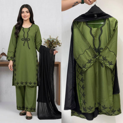 Women’s Hania Amir Inspired Pakistani Suit Set with Embroidered Rayon Top Palazzo & Georgette Dupatta