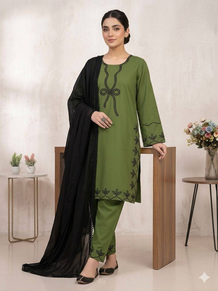 women’s hania amir inspired pakistani suit set with embroidered rayon top palazzo & georgette dupatta