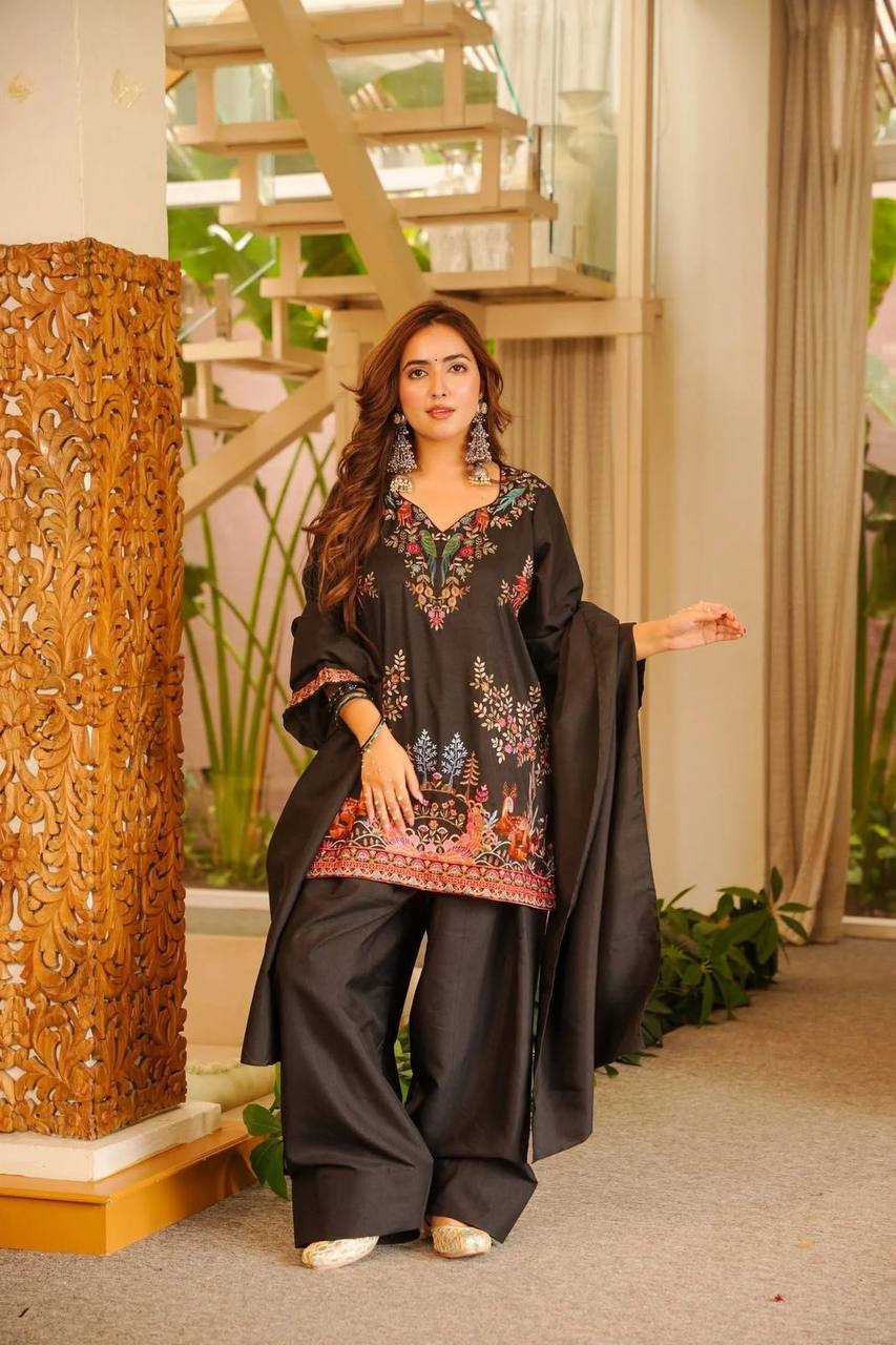 women’s printed roman fabric suit set with salwar & dupatta | elegant ethnic wear for daily & festive use