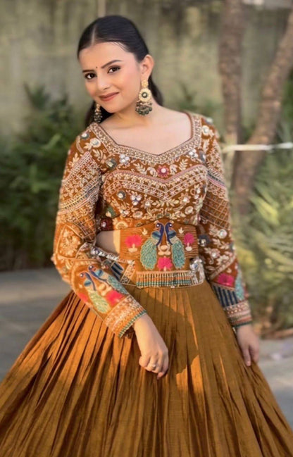 Women’s Chinon Silk Wedding Lehenga Choli | Heavy Embroidery Thread & Sequence Work | 6 Meter Flair Fully Stitched Lehenga