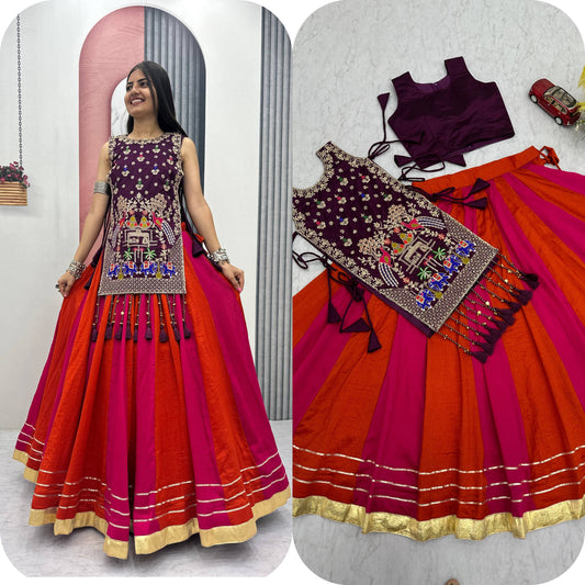 Women’s Navratri Special Vichitra Silk Lehenga Choli with Shrug | Designer Festive Lehenga Set with Sequence Work