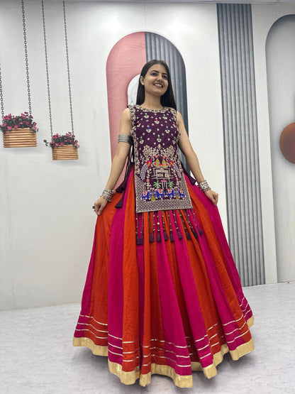 Women’s Navratri Special Vichitra Silk Lehenga Choli with Shrug | Designer Festive Lehenga Set with Sequence Work