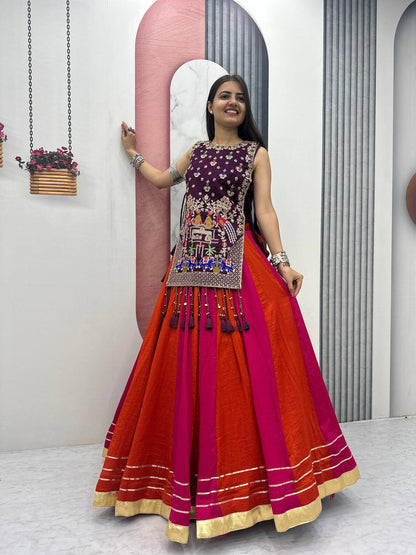 Women’s Navratri Special Vichitra Silk Lehenga Choli with Shrug | Designer Festive Lehenga Set with Sequence Work