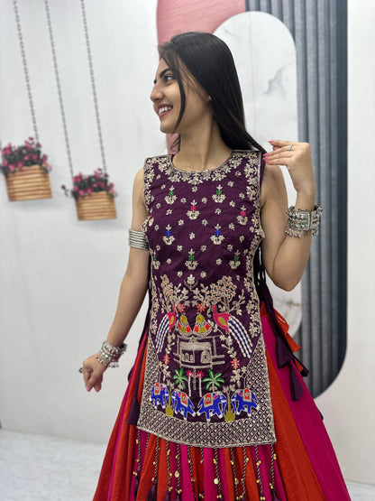 Women’s Navratri Special Vichitra Silk Lehenga Choli with Shrug | Designer Festive Lehenga Set with Sequence Work