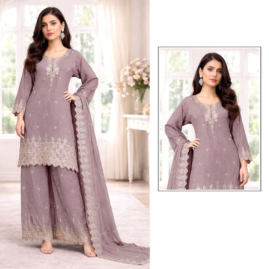 Women’s Heavy Crunchy Embroidered Palazzo Suit Set with Dupatta | Beads & Sequence Work Ethnic Wear (XXL)