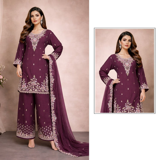 Women’s Heavy Rangoli Crush Palazzo Suit Set with Beads Embroidery & Dupatta | Ready-Made XXL Ethnic Wear
