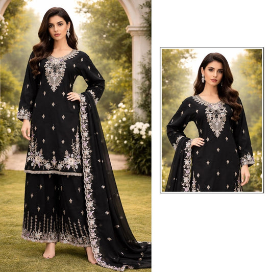 Women’s Heavy Crunchy Beads Embroidered Palazzo Suit Set with Dupatta | Ready-Made XXL Ethnic Wear