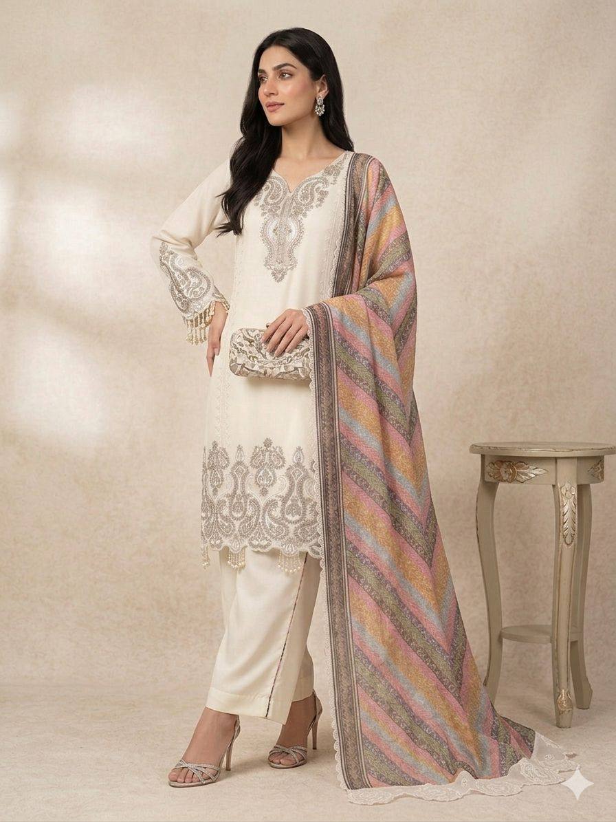 women’s wedding wear star georgette suit set with embroidered dupatta | sequence work top palazzo set