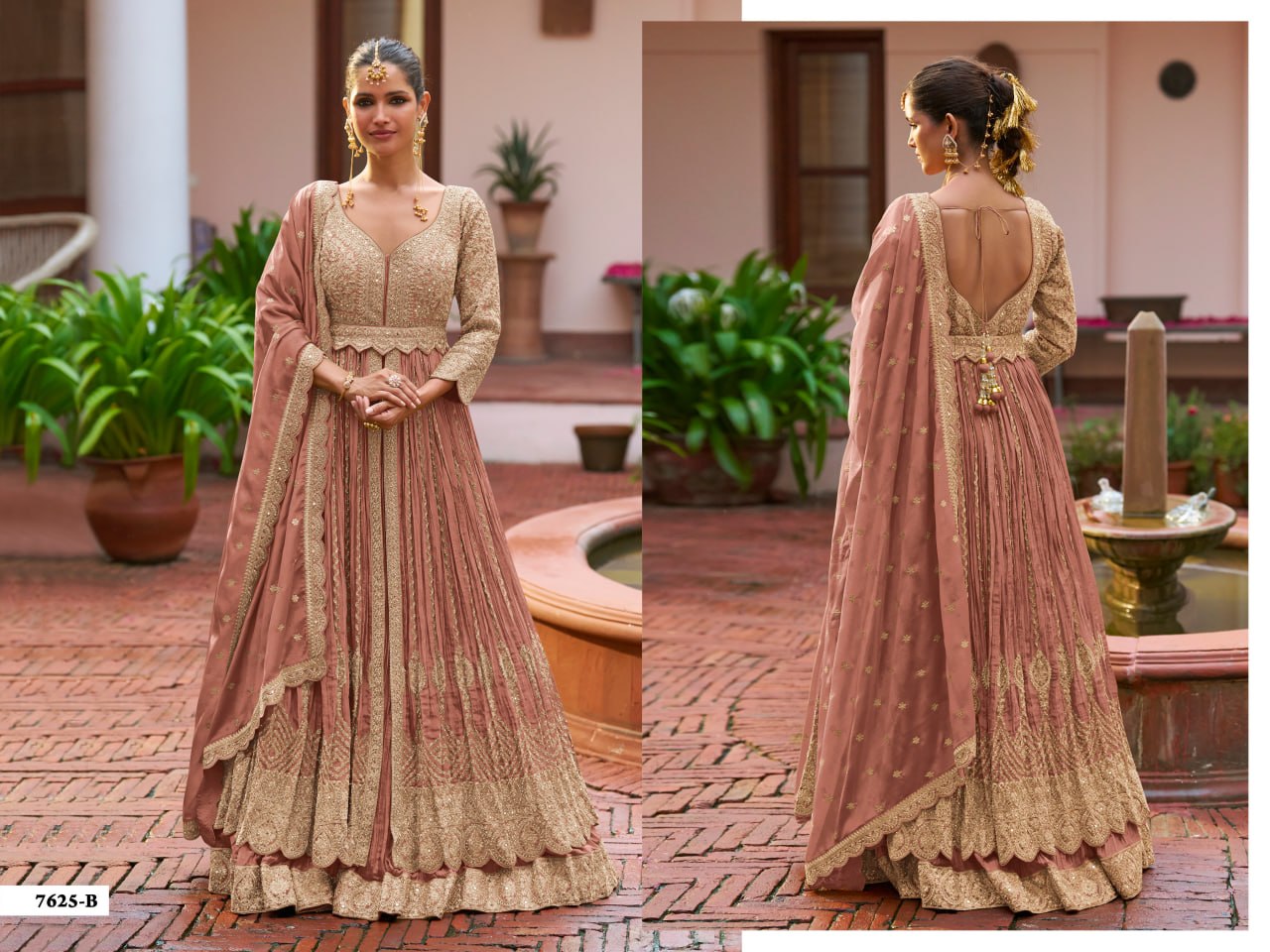 women’s heavy chinon embroidered gown set with dupatta | designer cording work ethnic wear with unstitched bottom