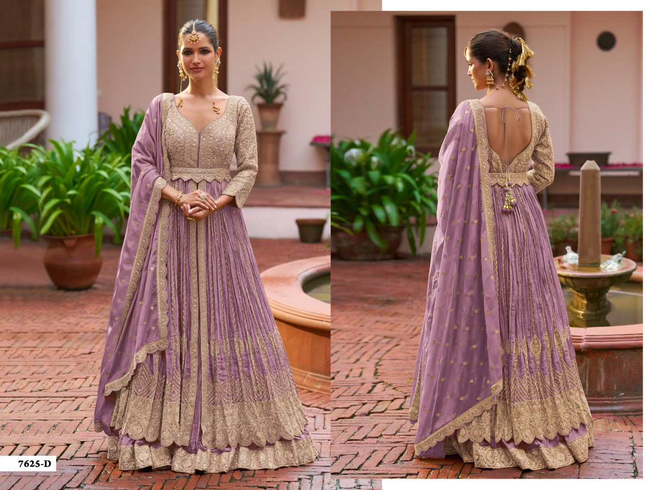 women’s heavy chinon embroidered gown set with dupatta | designer cording work ethnic wear with unstitched bottom