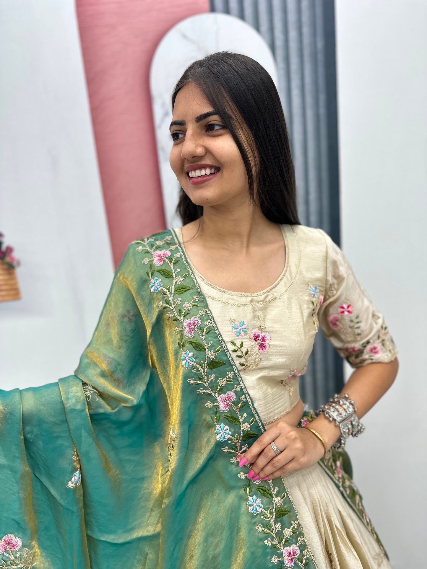 women’s chinon lehenga choli with embroidered fendy dupatta | festival special designer lehenga set with sequence work