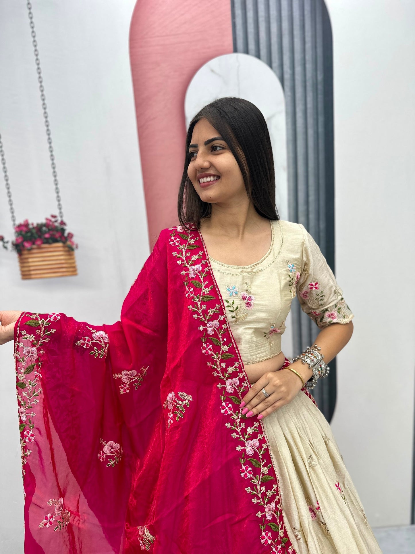 women’s chinon lehenga choli with embroidered fendy dupatta | festival special designer lehenga set with sequence work