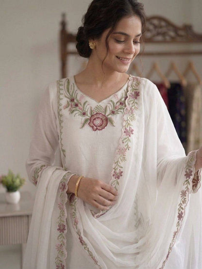 Women’s Fox Georgette Top Palazzo Set with Embroidered Dupatta | Designer 3 Piece Ethnic Wear Suit Set