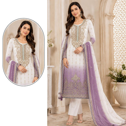 Women’s Semi-Stitched Designer Suit Material with Embroidered Crunchy Padding Top & Dupatta | Sequence and Khatli Work Dress Material