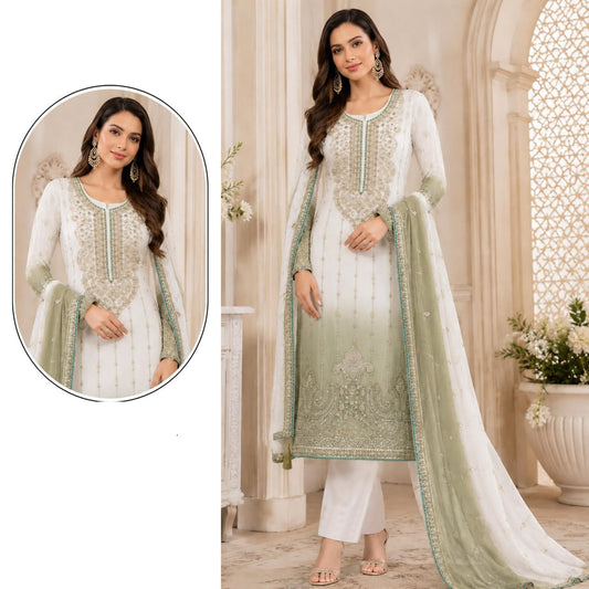 Women’s Semi-Stitched Designer Suit Material with Embroidered Crunchy Padding Top & Dupatta | Sequence and Khatli Work Dress Material