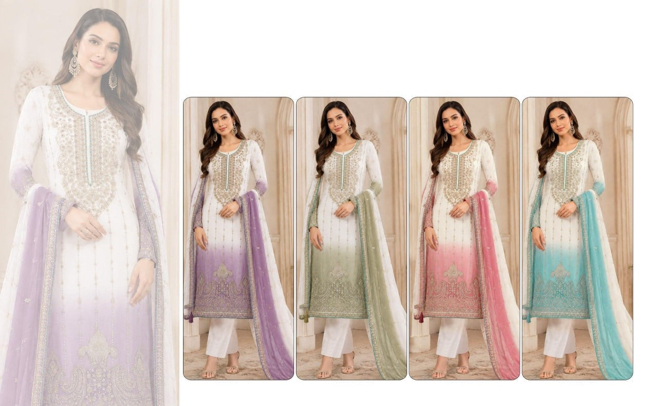 women’s semi-stitched designer suit material with embroidered crunchy padding top & dupatta | sequence and khatli work dress material