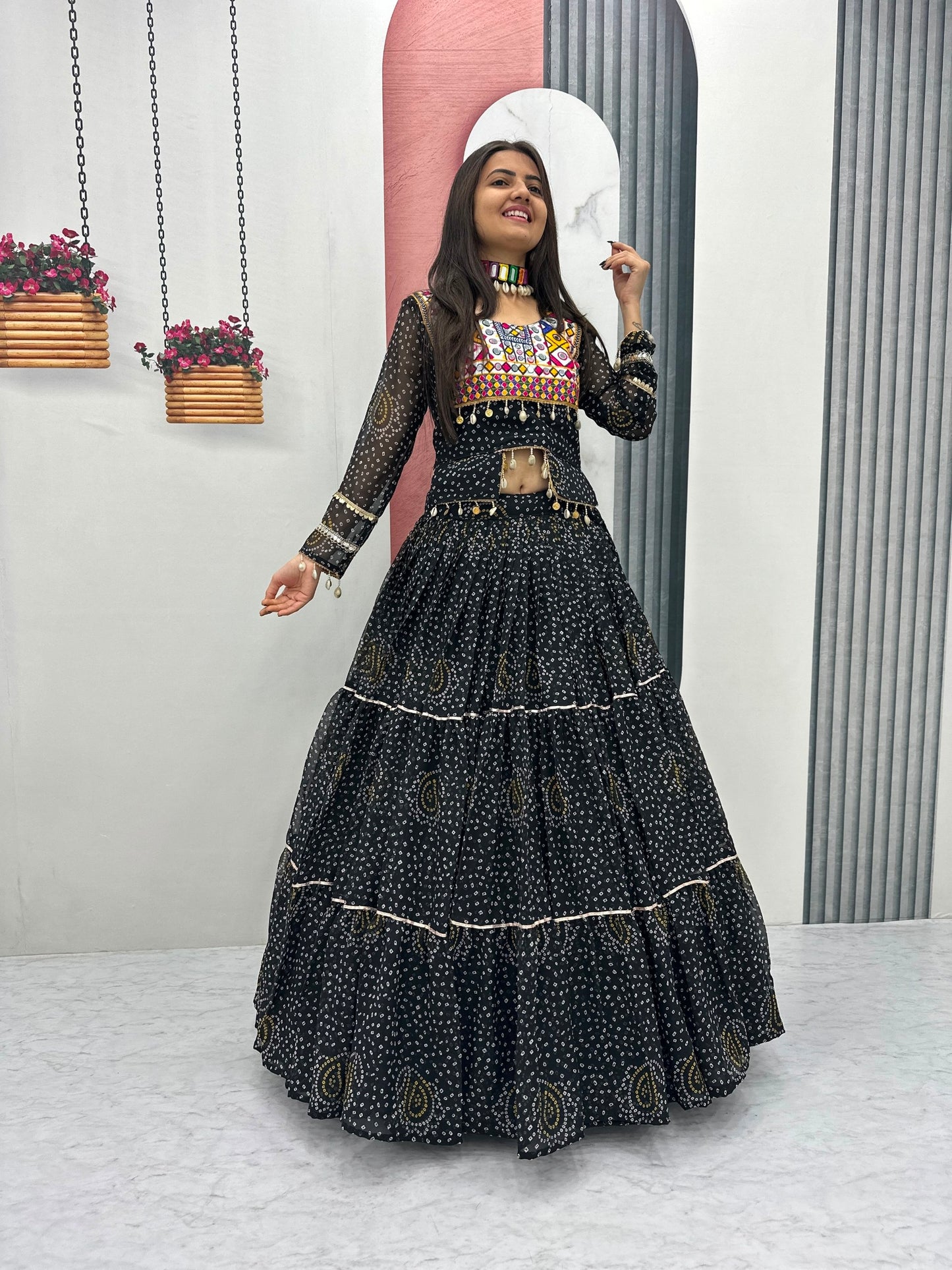 women’s navratri special pure fox georgette lehenga choli | 9 meter flair designer garba & festival wear