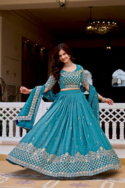 Women’s Wedding Lehenga Choli Set in Pure Crunchy Fabric with Embroidery Sequence Work | Fully Stitched Designer Lehenga