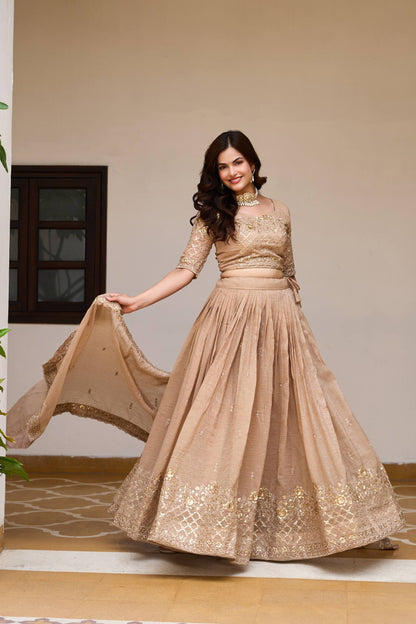 Women’s Wedding Lehenga Choli Set in Pure Crunchy Fabric with Embroidery Sequence Work | Fully Stitched Designer Lehenga