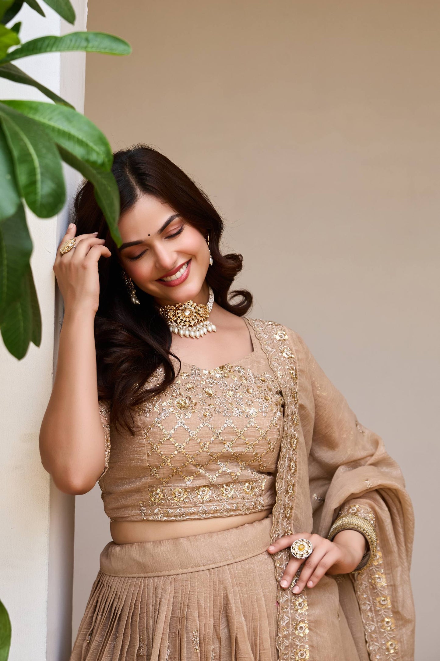 women’s wedding lehenga choli set in pure crunchy fabric with embroidery sequence work | fully stitched designer lehenga