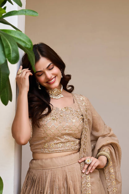 Women’s Wedding Lehenga Choli Set in Pure Crunchy Fabric with Embroidery Sequence Work | Fully Stitched Designer Lehenga