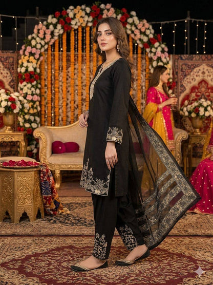 Women’s Rayon Kurta Palazzo Set with Real Mirror Embroidery & Cotton Dupatta | Designer Ethnic Suit Set