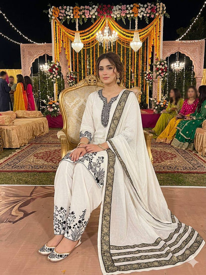Women’s Rayon Kurta Palazzo Set with Real Mirror Embroidery & Cotton Dupatta | Designer Ethnic Suit Set