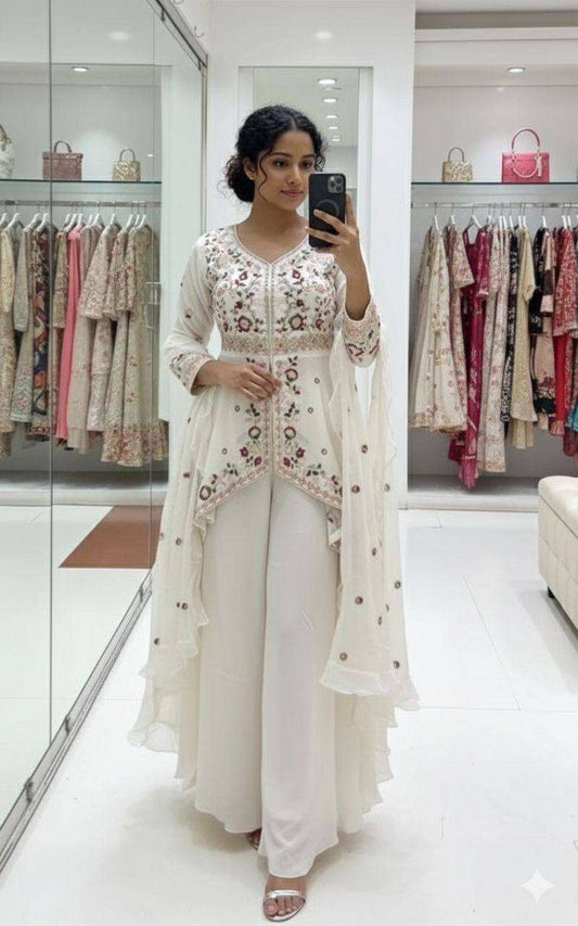 Women’s Rangoli Silk Kurta Palazzo Set with Embroidered Dupatta | Sequence Work Designer Ethnic Suit Set Fashion Kreza