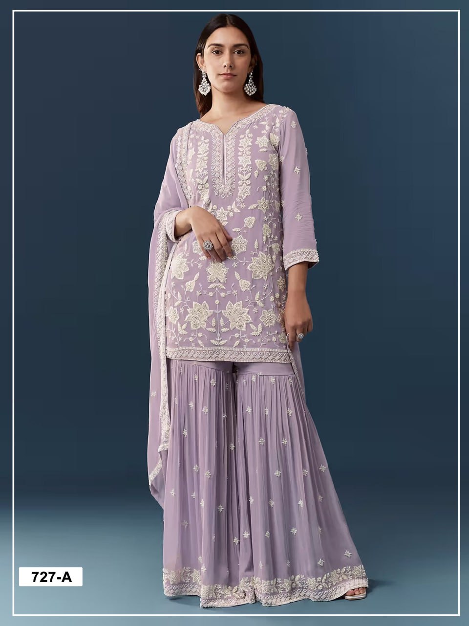 women’s semi-stitched chiffon georgette suit material with viscose thread, zari & khatli work | designer embroidered dress material