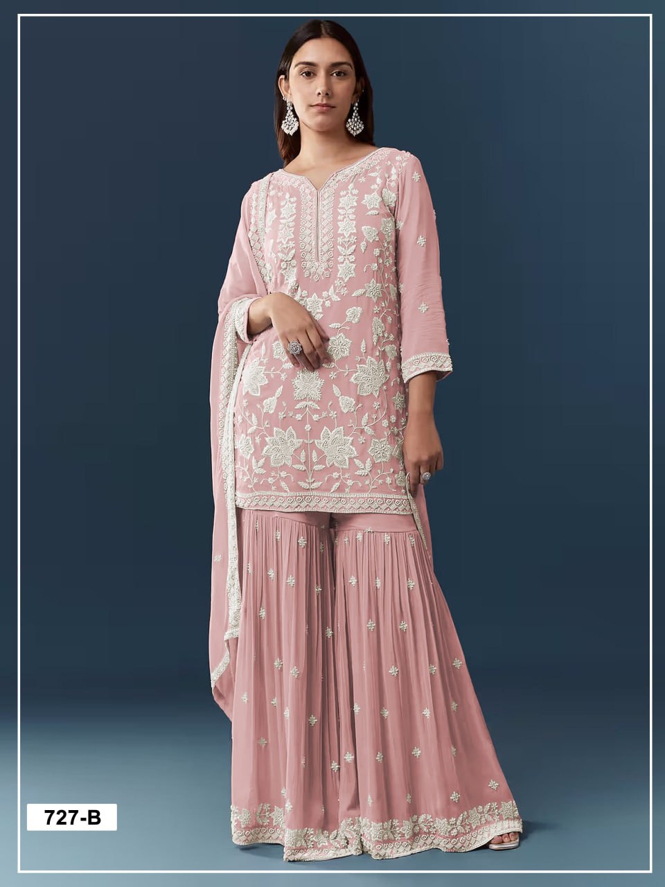 women’s semi-stitched chiffon georgette suit material with viscose thread, zari & khatli work | designer embroidered dress material