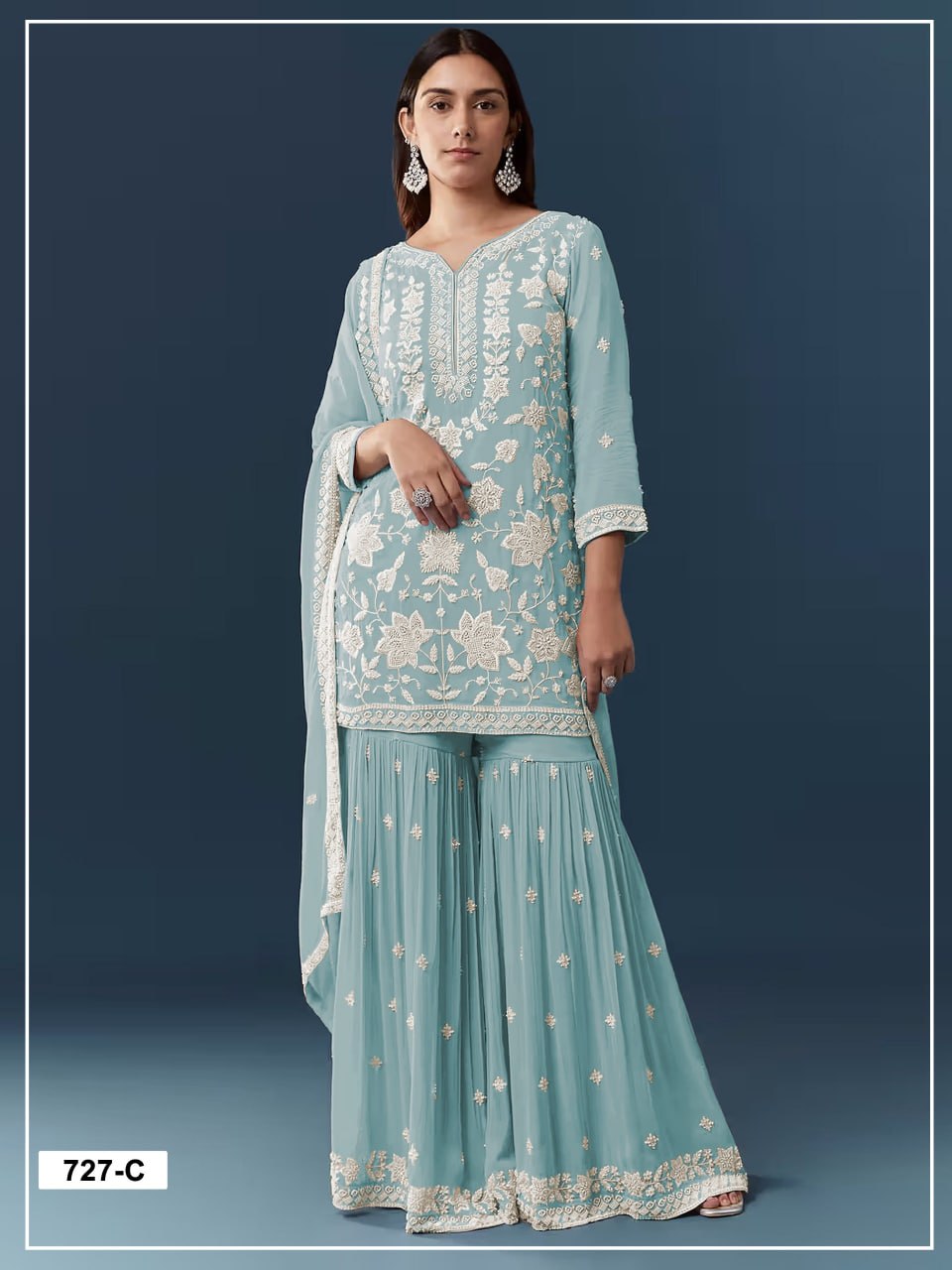 women’s semi-stitched chiffon georgette suit material with viscose thread, zari & khatli work | designer embroidered dress material