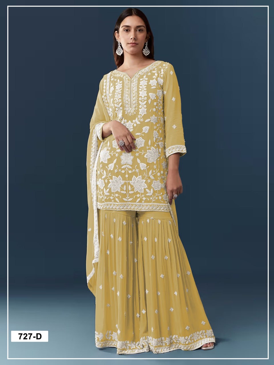 women’s semi-stitched chiffon georgette suit material with viscose thread, zari & khatli work | designer embroidered dress material